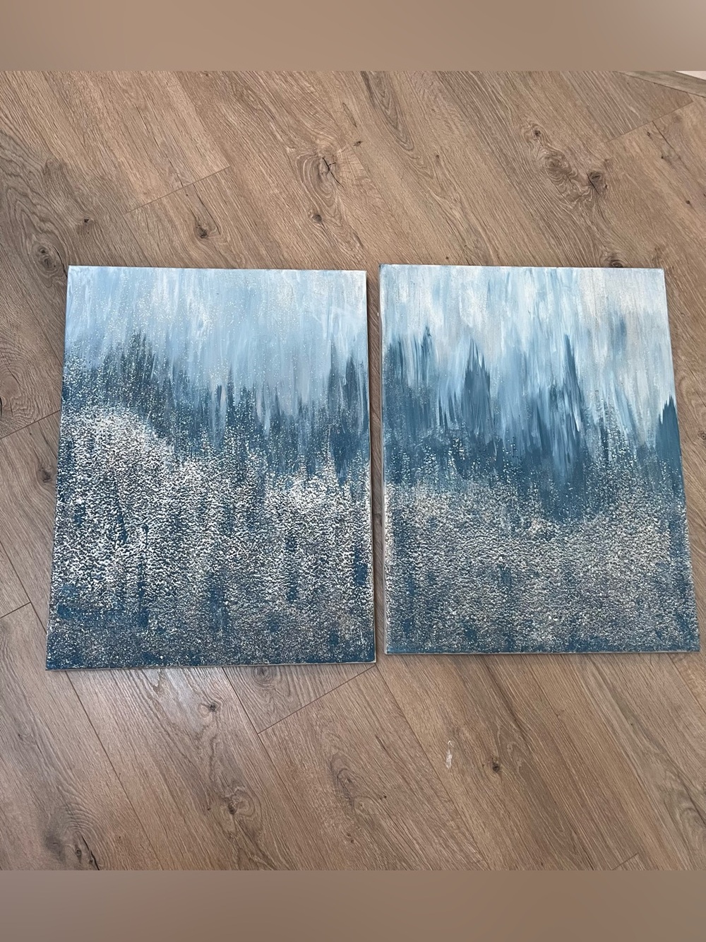Blue and Silver Abstract Textured Wall Art - 2 panels 24” x 18” each